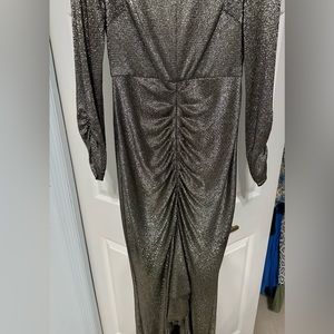 ELIZA J Metallic Long Sleeve High/Low Gown